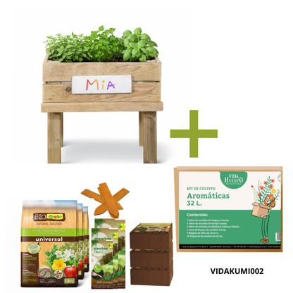 Mesa De Cultivo Infantil De Madera Con Kit De Cultivo De Aromáticas | Vidahuerto_0