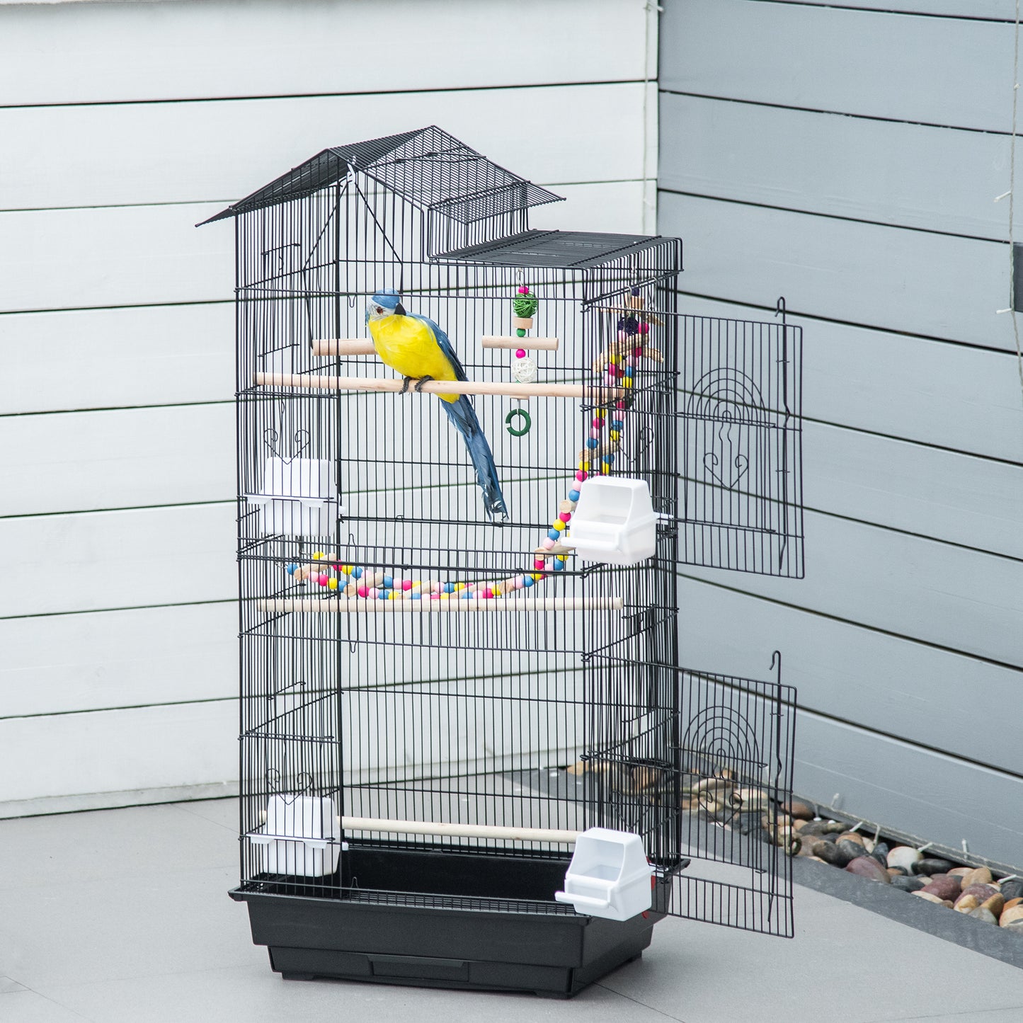 Pawhut Jaula Para Pájaros Con Múltiples Puertas 4 Comederos Columpio 46x36x100cm_1