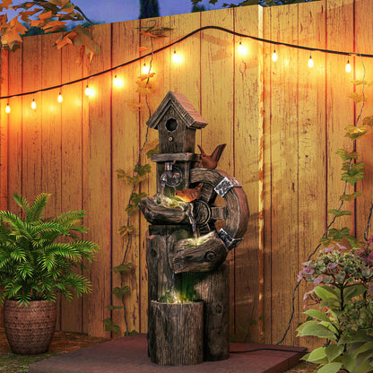 Outsunny Fuente De Agua Con Casita Para Pájaros Iluminación Led Multicolor_4