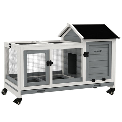 Pawhut Conejera De Madera Con Ruedas Techo Abatible 108x58x73,5 Cm Gris_0