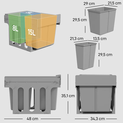 Caixote De Lixo Homcom Abs, Pp Cinzento Claro 48x34.3x35.1 Cm_2
