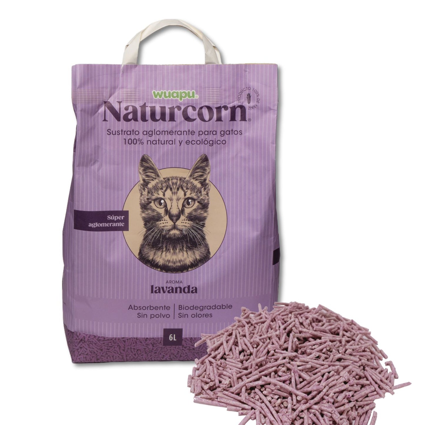 Sustrato Absorbente Wuapu Naturcorn Lavanda En Pelet Biodegradable Para Gato 3 Uds 17'5l_0