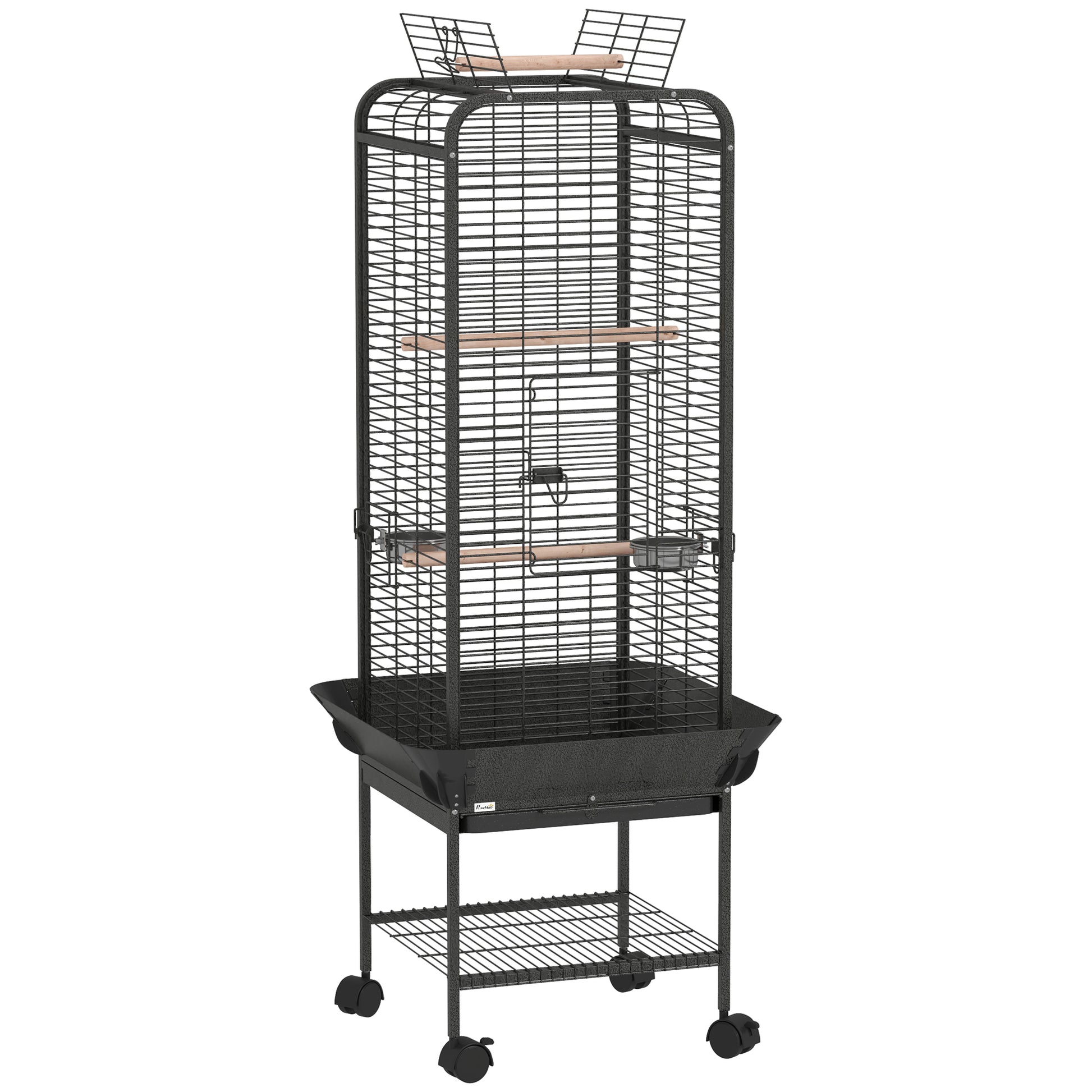 Pawhut Jaula Para Pájaros Con Ruedas Estante 62,5x62,5x146 Cm Gris Oscuro_0