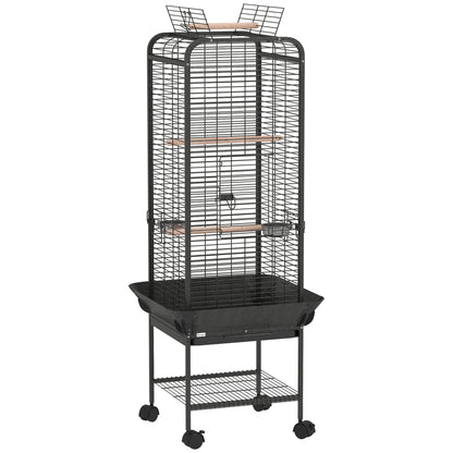 Pawhut Jaula Para Pájaros Con Ruedas Estante 62,5x62,5x146 Cm Gris Oscuro_0
