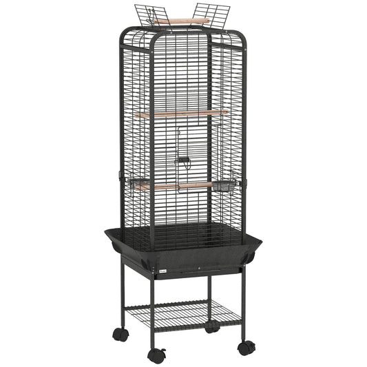 Pawhut Jaula Para Pájaros Con Ruedas Estante 62,5x62,5x146 Cm Gris Oscuro_0