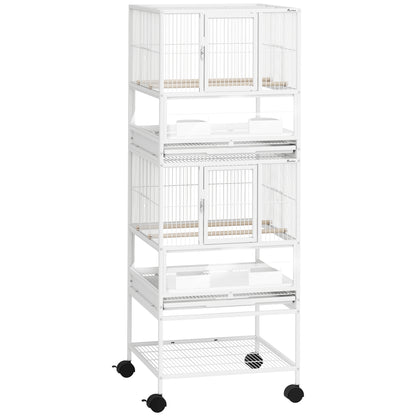 Pawhut Jaula Para Pájaros De 2 Niveles Con Ruedas Paneles Acrílicos Blanco_0