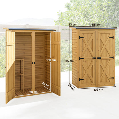 Outsunny Caseta De Jardín De Madera 115x53x156 Cm Con 2 Estantes Y 2 Puertas_2