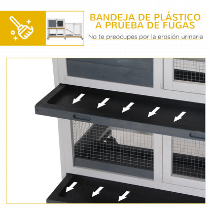 Conejera De Madera Con Ruedas De 2 Niveles Pawhut 147x45,5x88,5cm Gris_5