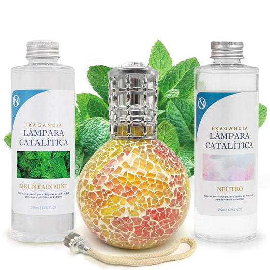 Pack Ahorro Lámpara Catalítica Mosaico Bicolor + Fragancia Mountain Mint 500ml + Limpiador Neutro 200ml + Mecha Repuesto_0