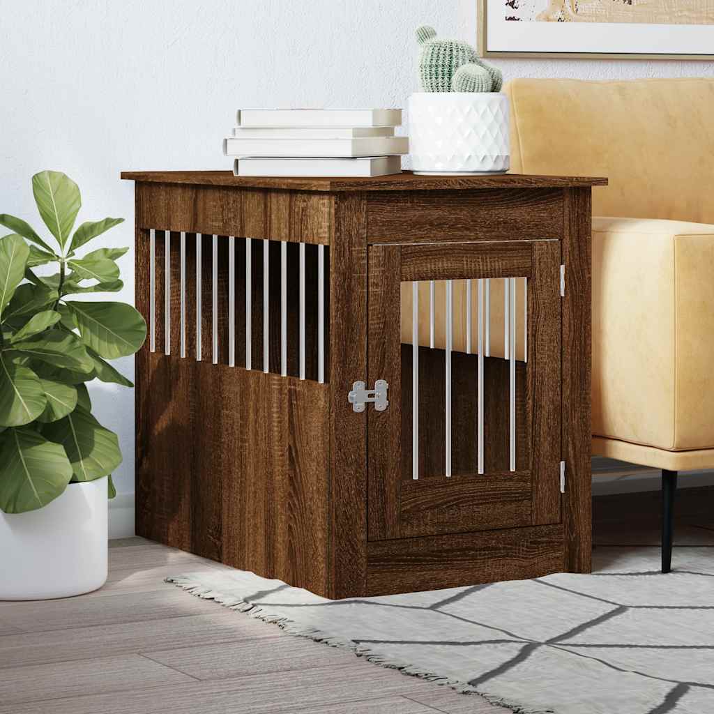 Jaula Para Perros Madera De Ingeniería Roble Marrón 55x80x68 Cm_1
