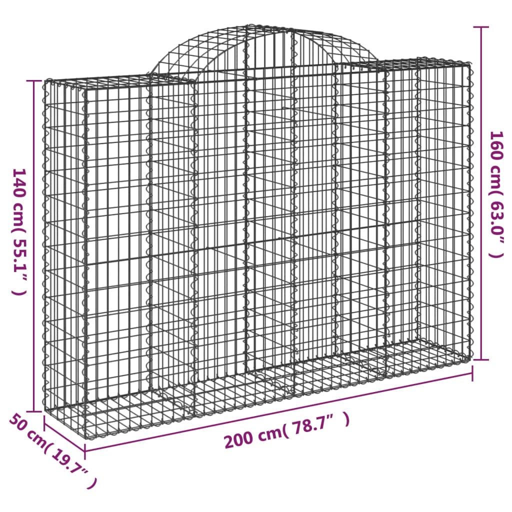Cestas Gaviones 12 Uds Forma De Arco Hierro 200x50x140/160 Cm_5