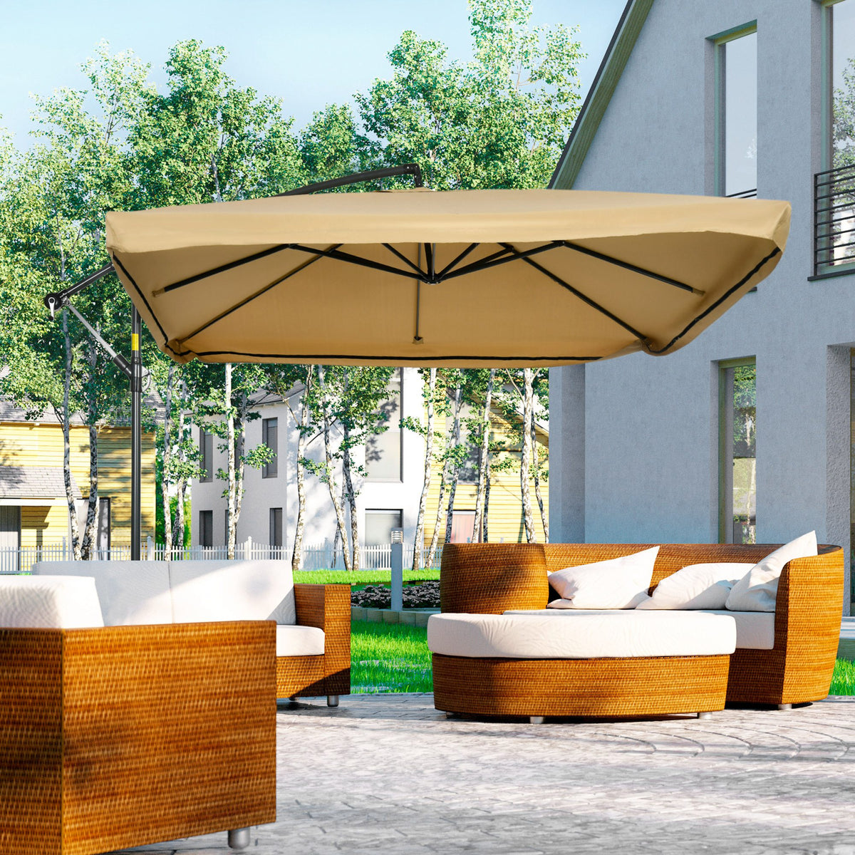 Outsunny Sombrilla De Jardín 296x296x265 Cm Inclinable Con Manivela Base Cruzada_1