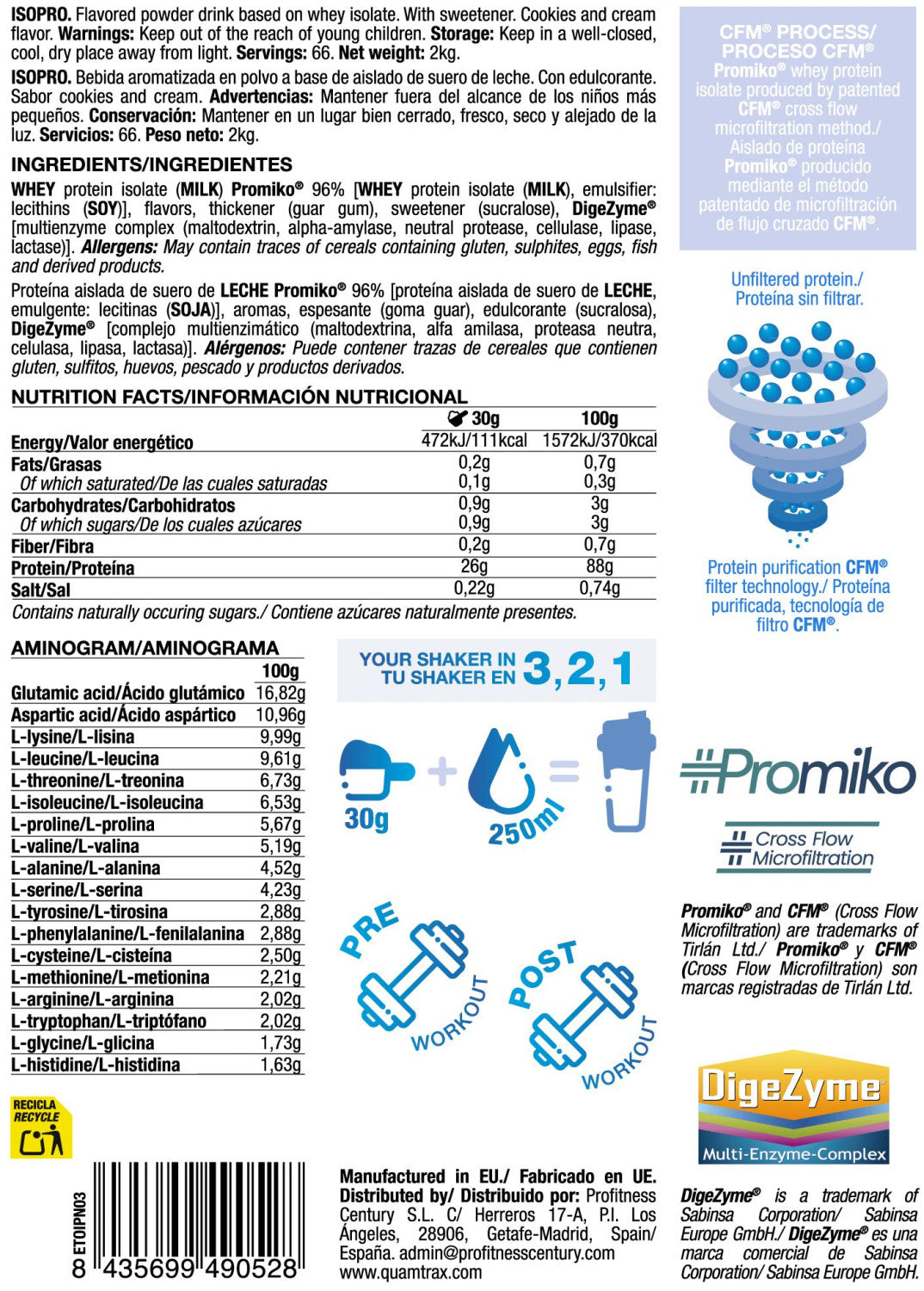Isopro Cfm - 2kg - Cookies & Cream - Proteína De Aislado De Suero Isolate - Quamtrax_5