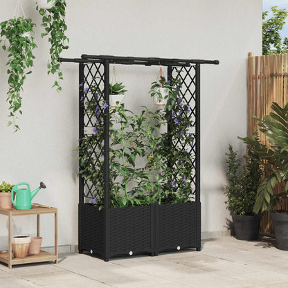 Cama Elevada Con Trellis Y Techo Negro 124,5 X 40 X 136 Cm Pp_1