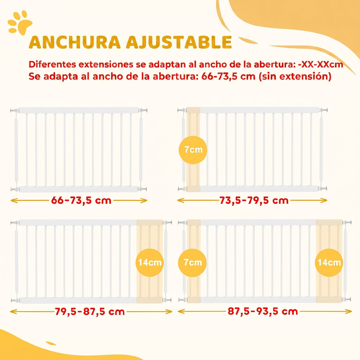Pawhut Barrera De Seguridad Para Perros Pequeños Extensible 67-93,5 Cm Blanco_4