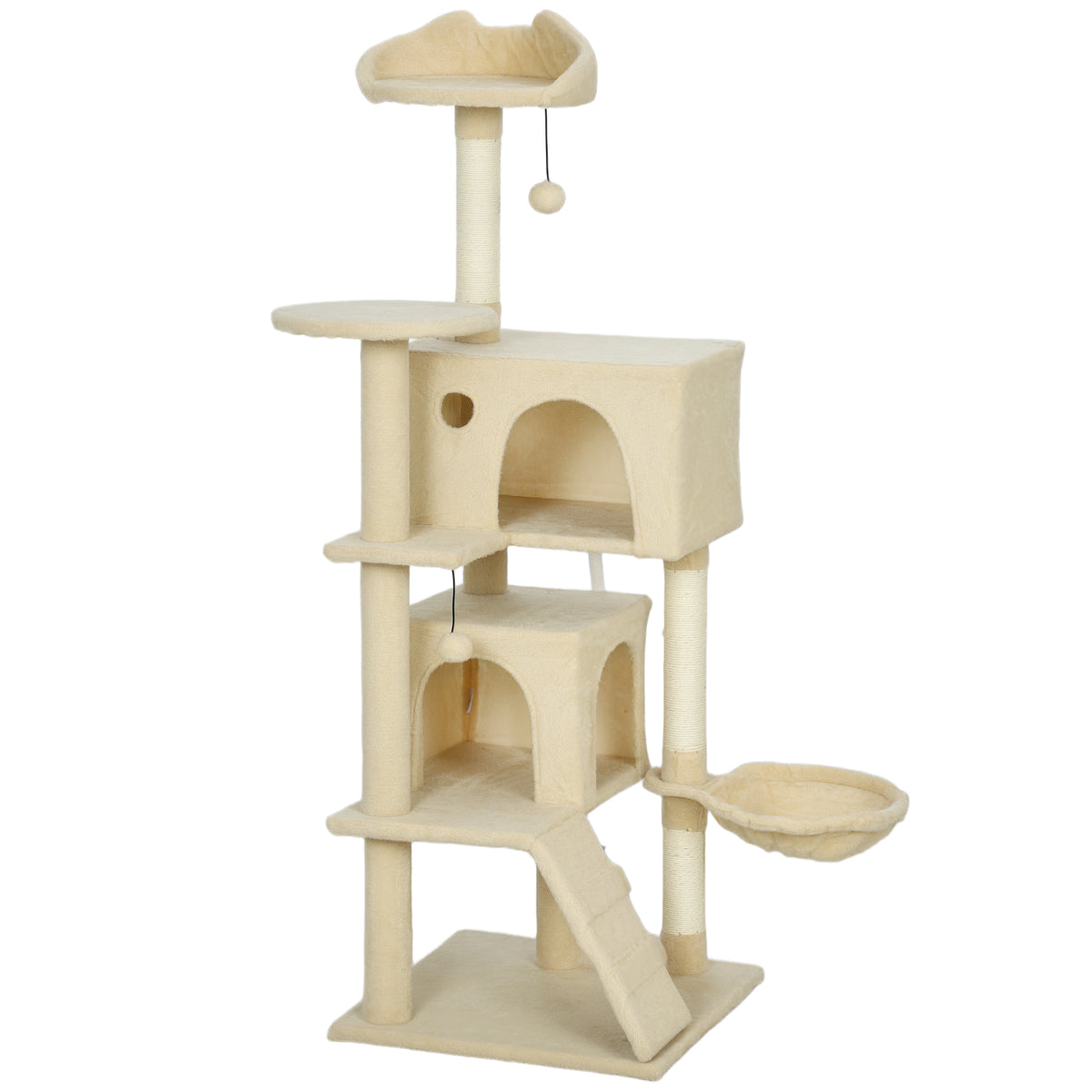 Pawhut Árbol Rascador Para Gatos 140 Cm Con Múltiples Plataformas Beige_1