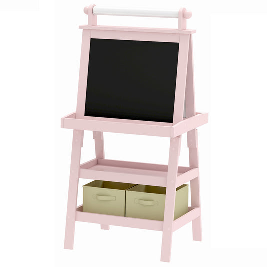 Aiyaplay Pizarra Infantil Caballete 3 En 1 Con Rollo De Papel Y Cestas Rosa_0
