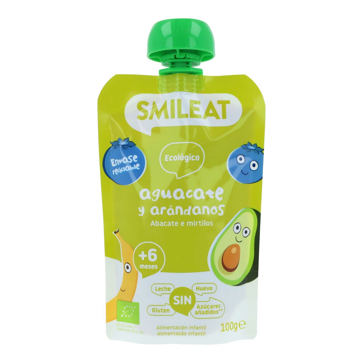 Pouch aguacate y arandanos ECO Smileat, 100gr