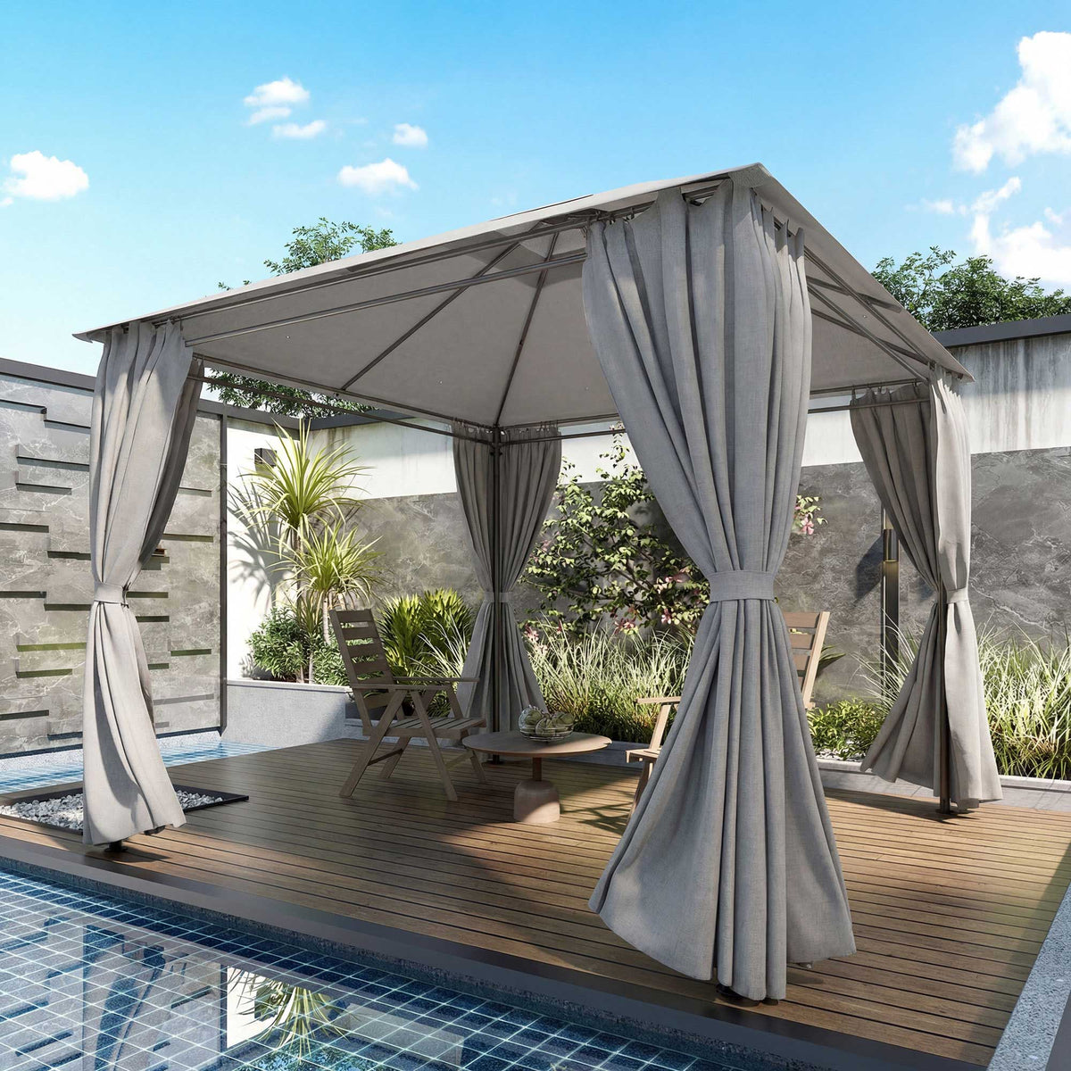 Outsunny 4 Paredes Laterales Para Cenador 3x3 M Protección Uv 30+ Gris Claro_1