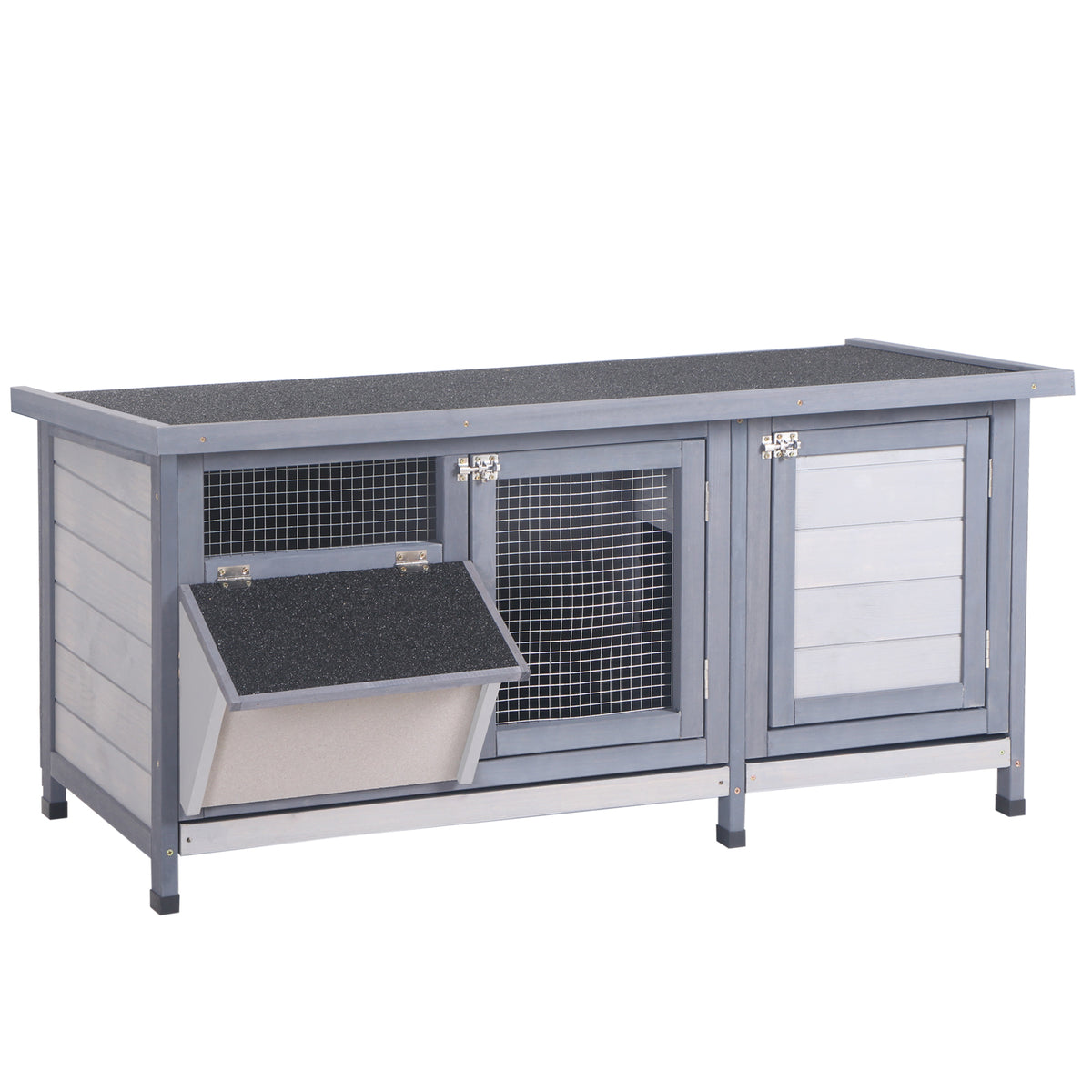 Pawhut Conejera De Madera Con Techo Abatible Y Puertas 112x50x54 Cm Gris_0