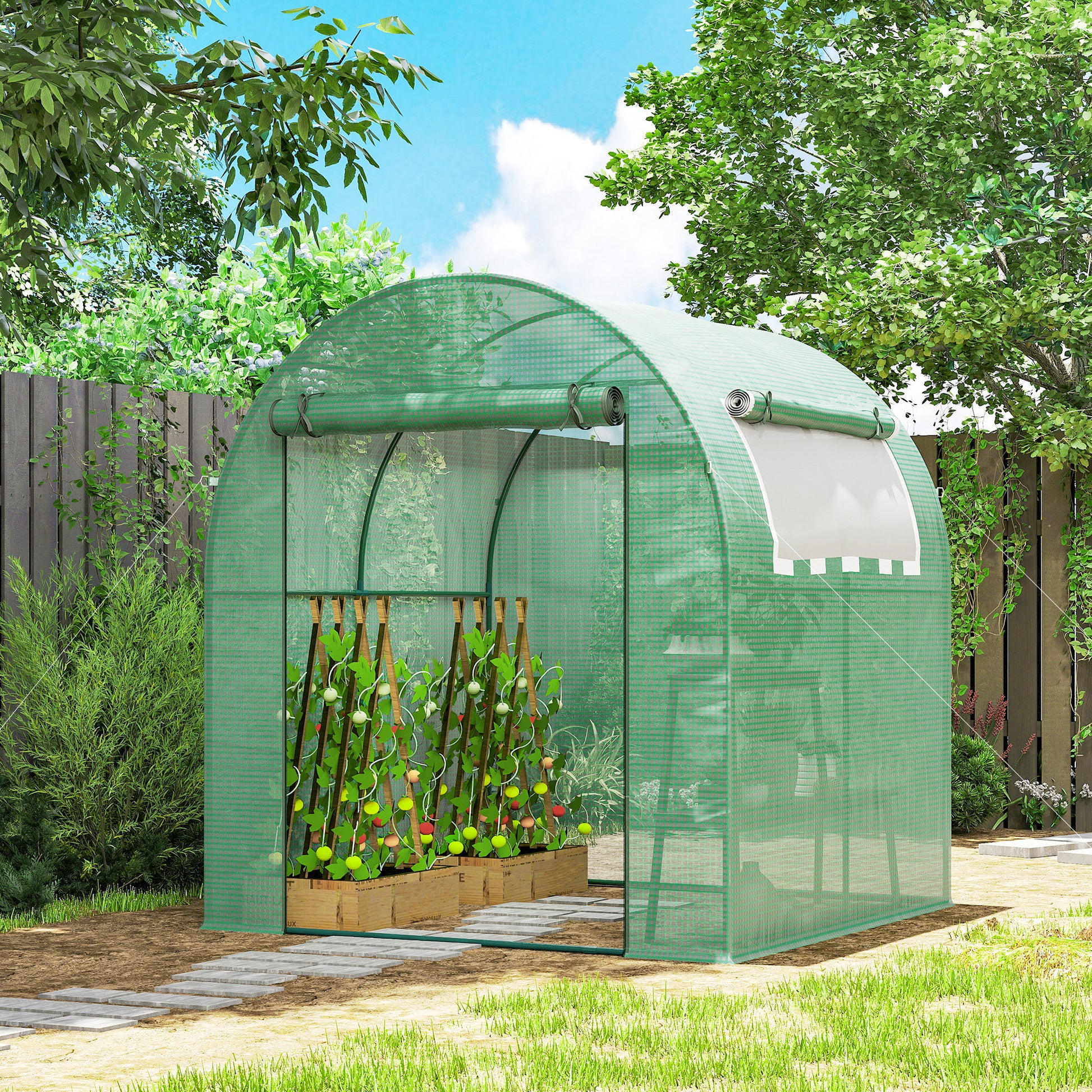 Outsunny Invernadero De Jardín 180x180x200 Cm Puerta Enrollable Ventana De Malla_1