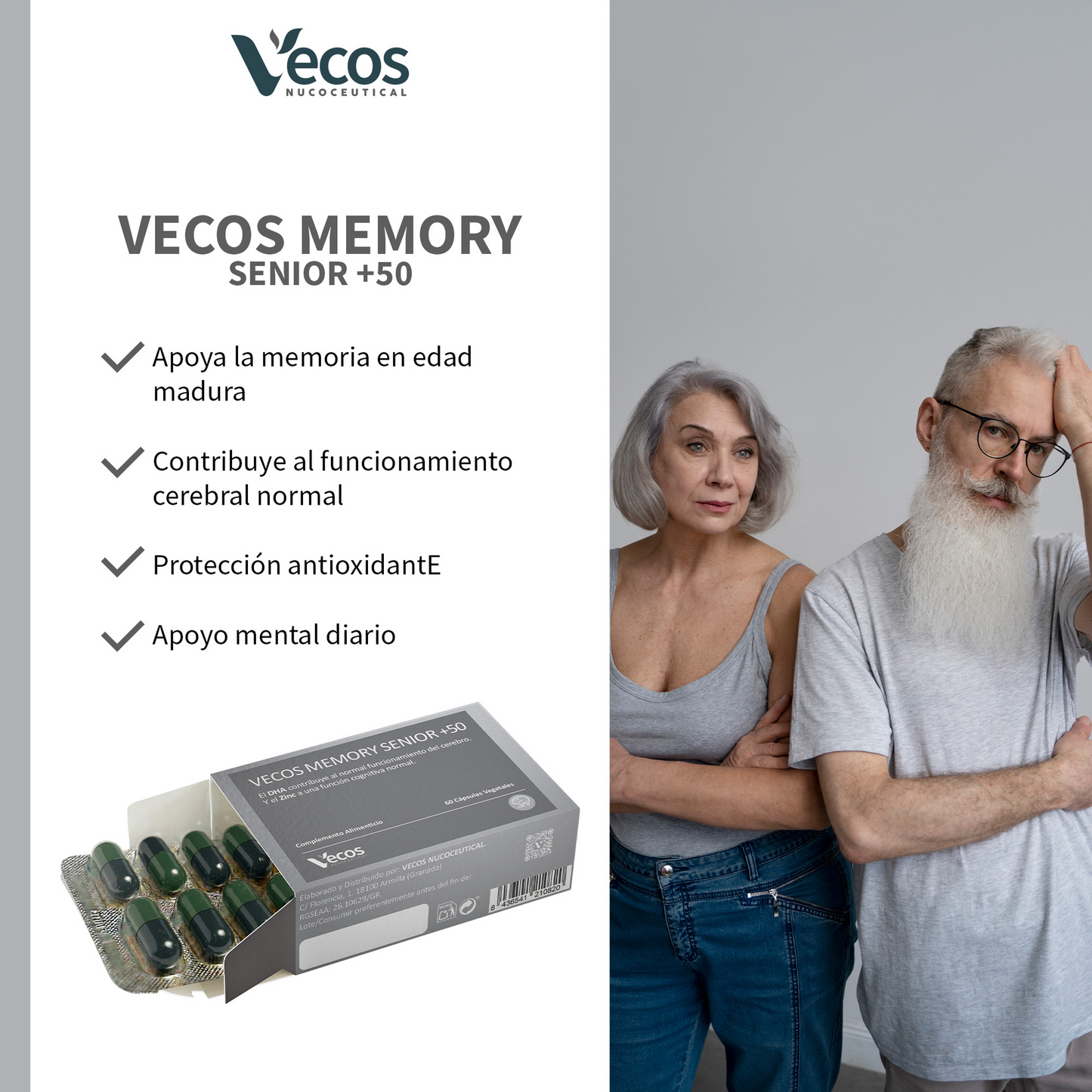 Memory Senior +50 Vecos 60 Cápsulas | Memoria Y Función Cognitiva | Dha, Fosfatidilserina Y Ginkgo_3