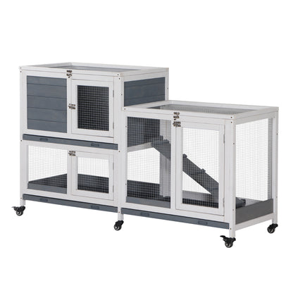Conejera De Madera Con Ruedas De 2 Niveles Pawhut 147x45,5x88,5cm Gris_0