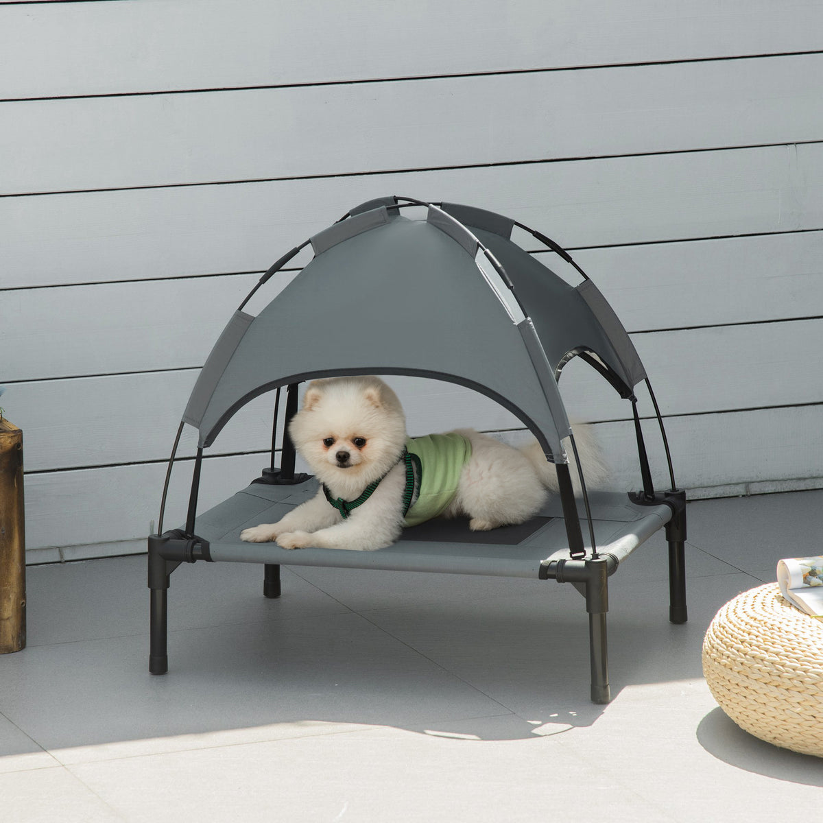 Pawhut Cama Elevada Para Mascotas Portátil Con Toldo Extraíble Exterior_1