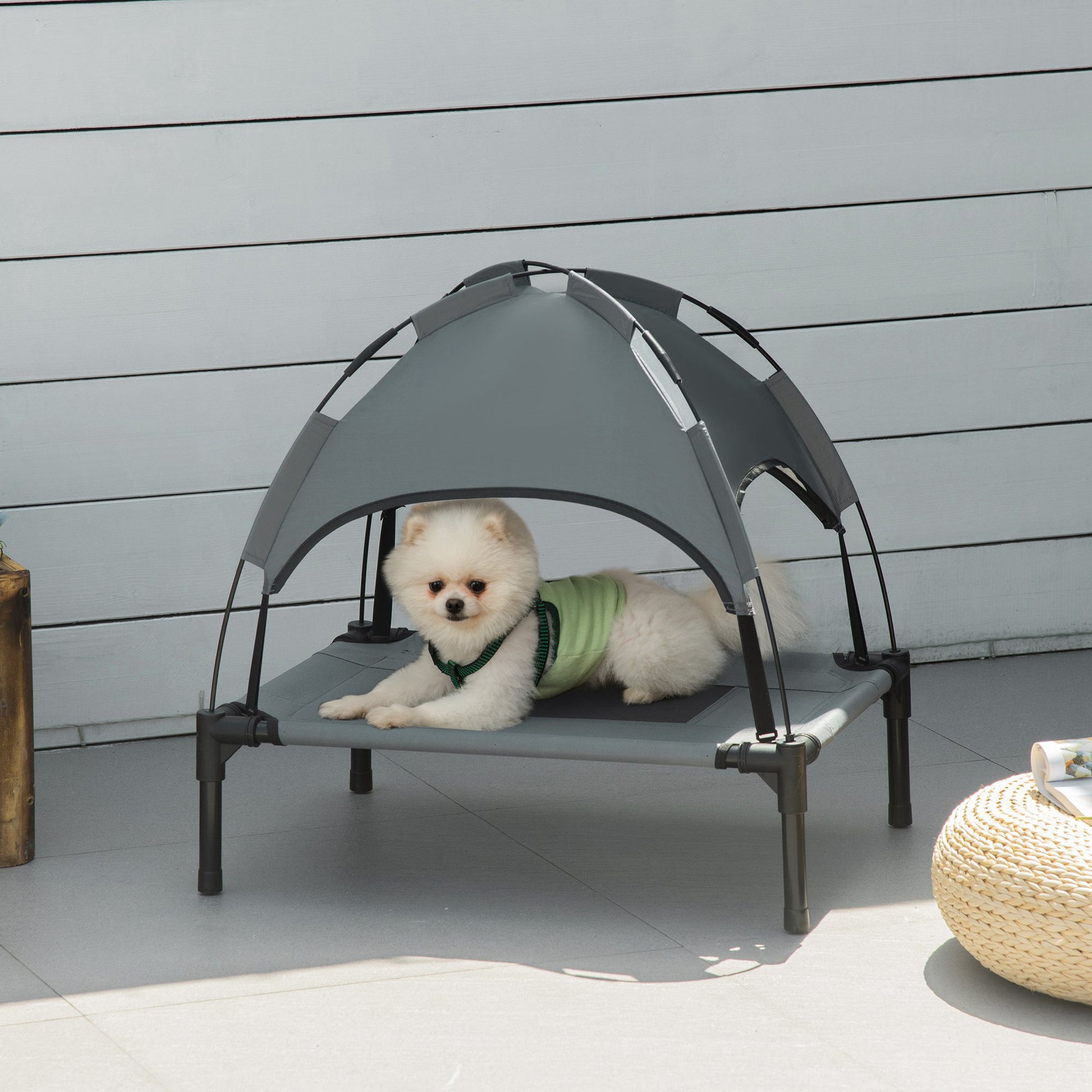 Pawhut Cama Elevada Para Mascotas Portátil Con Toldo Extraíble Exterior_1