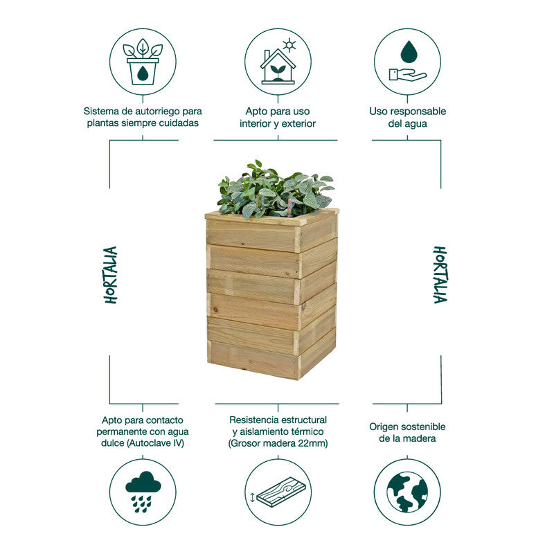 Jardinera Con Autorriego De Madera Nidum Basic Interior Y Exterior Hortalia 40x40x60 Cm_4