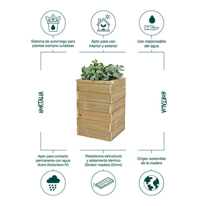 Jardinera Con Autorriego De Madera Nidum Basic Interior Y Exterior Hortalia 40x40x60 Cm_4