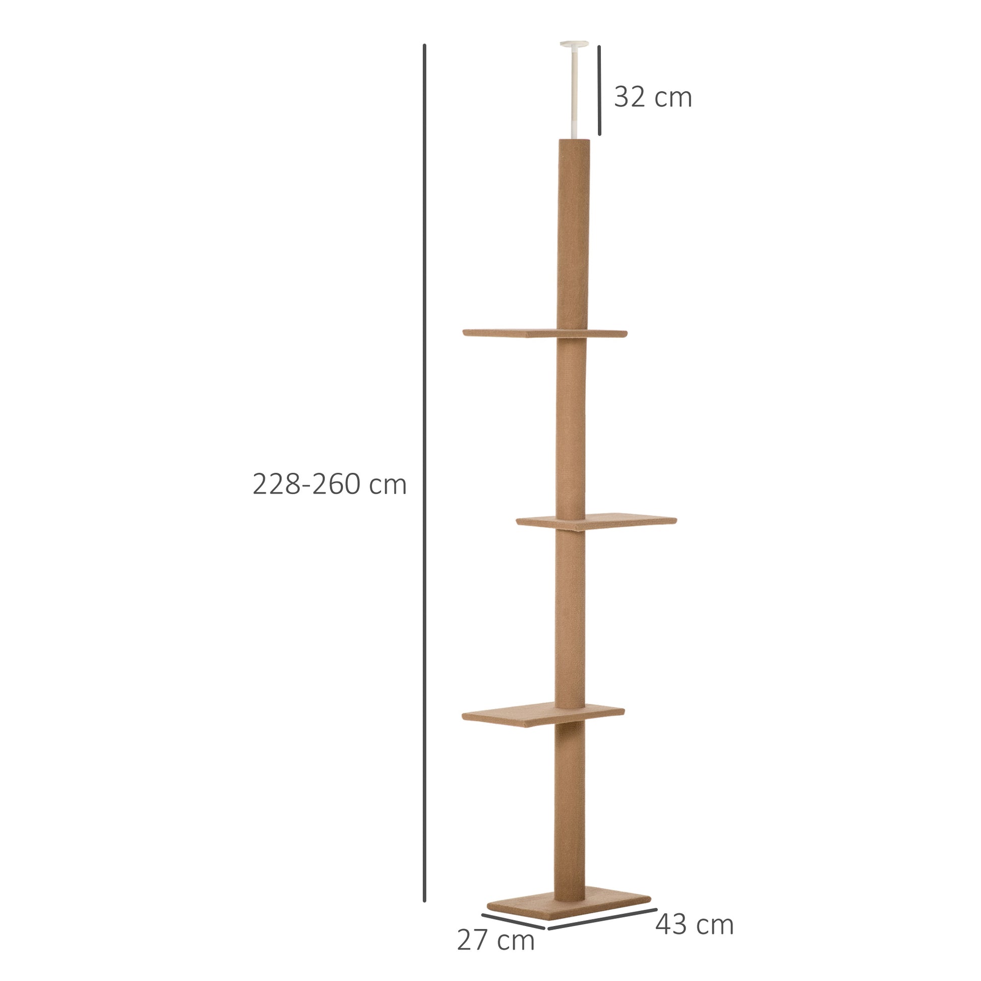 Pawhut Árbol Para Gatos Del Suelo Al Techo 43x27x228-260 Cm Con Altura Ajustable_2