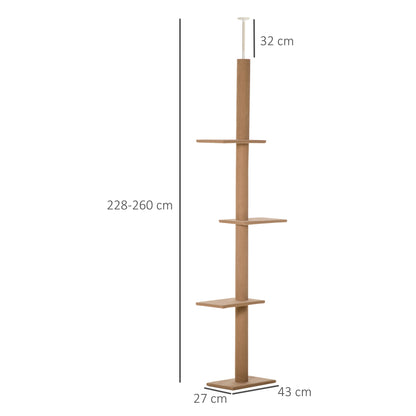 Pawhut Árbol Para Gatos Del Suelo Al Techo 43x27x228-260 Cm Con Altura Ajustable_2
