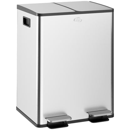 Balde De Lixo Homcom Aço Inoxidável 410 E Plástico Pp Prata 41,7x36,6x56,7 Cm_0