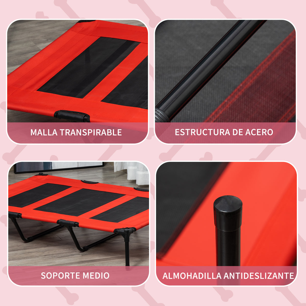 Pawhut Cama Elevada Perros Transpirable Interiores Exteriores 122x92x23 Cm Rojo_5