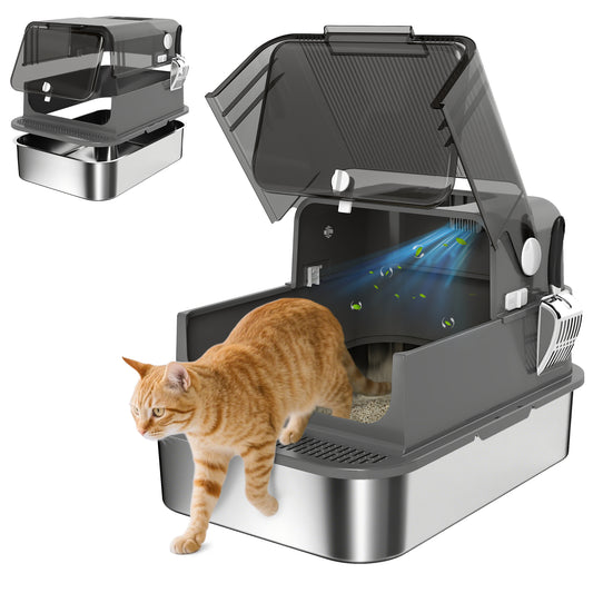 Pawhut Arenero Para Gatos De Acero Inoxidable Xxl Tapa Abatible Negro_0