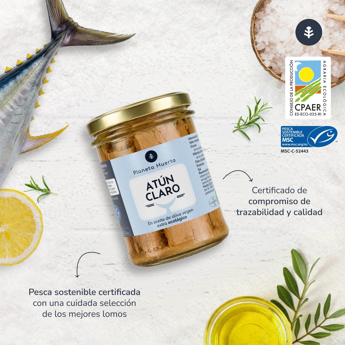 Atún claro MSC en aceite de oliva virgen extra ECO Planeta Huerto 200 g