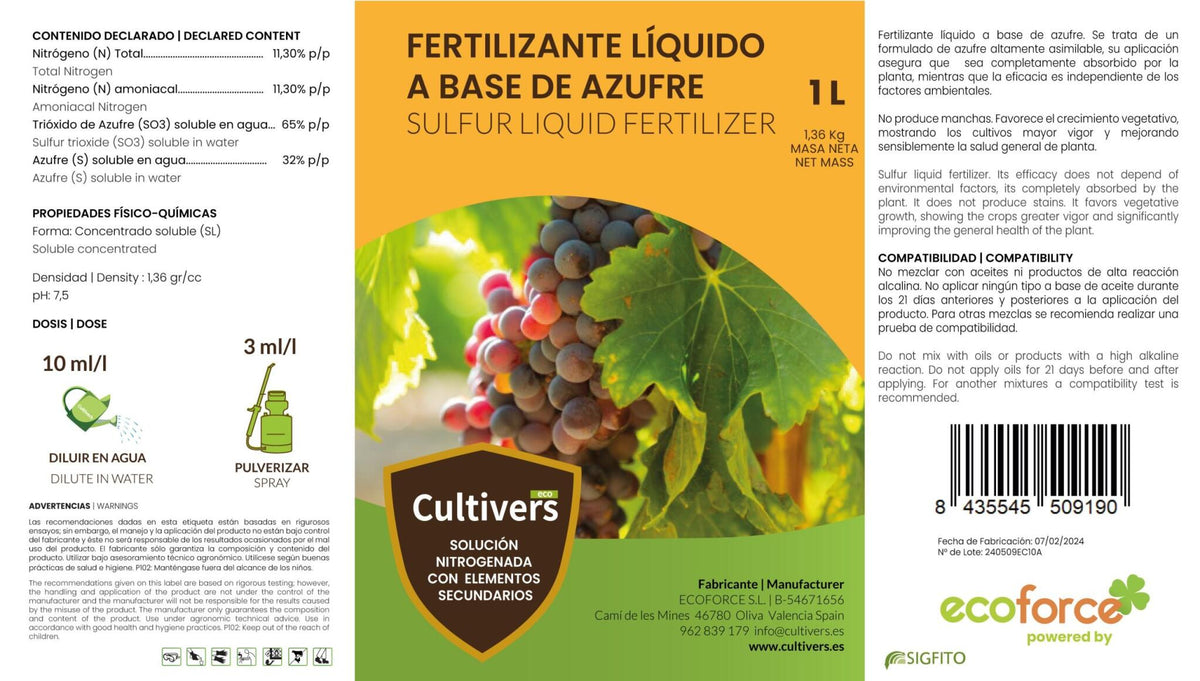 Azufre Sistémico Para Plantas Cultivers 5 L_2