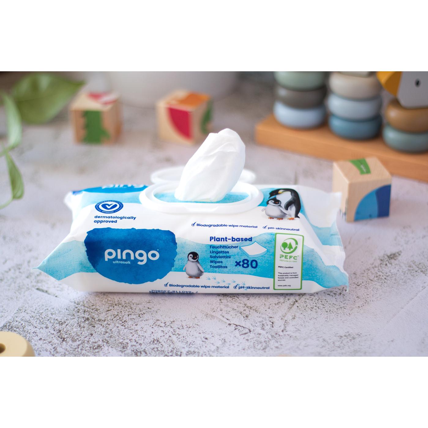 Pack x 4 Toallitas húmedas de bebé 100% biodegradables Pingo 80 uds