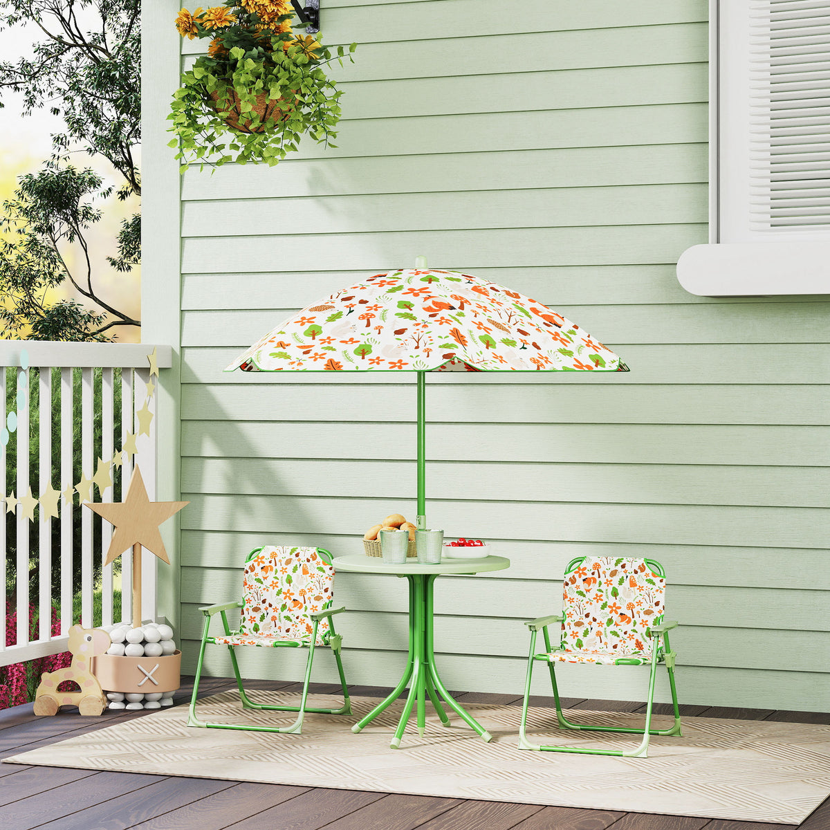 Aiyaplay Conjunto De Mesa Y Sillas Infantil De Jardín De 4 Piezas Verde_1