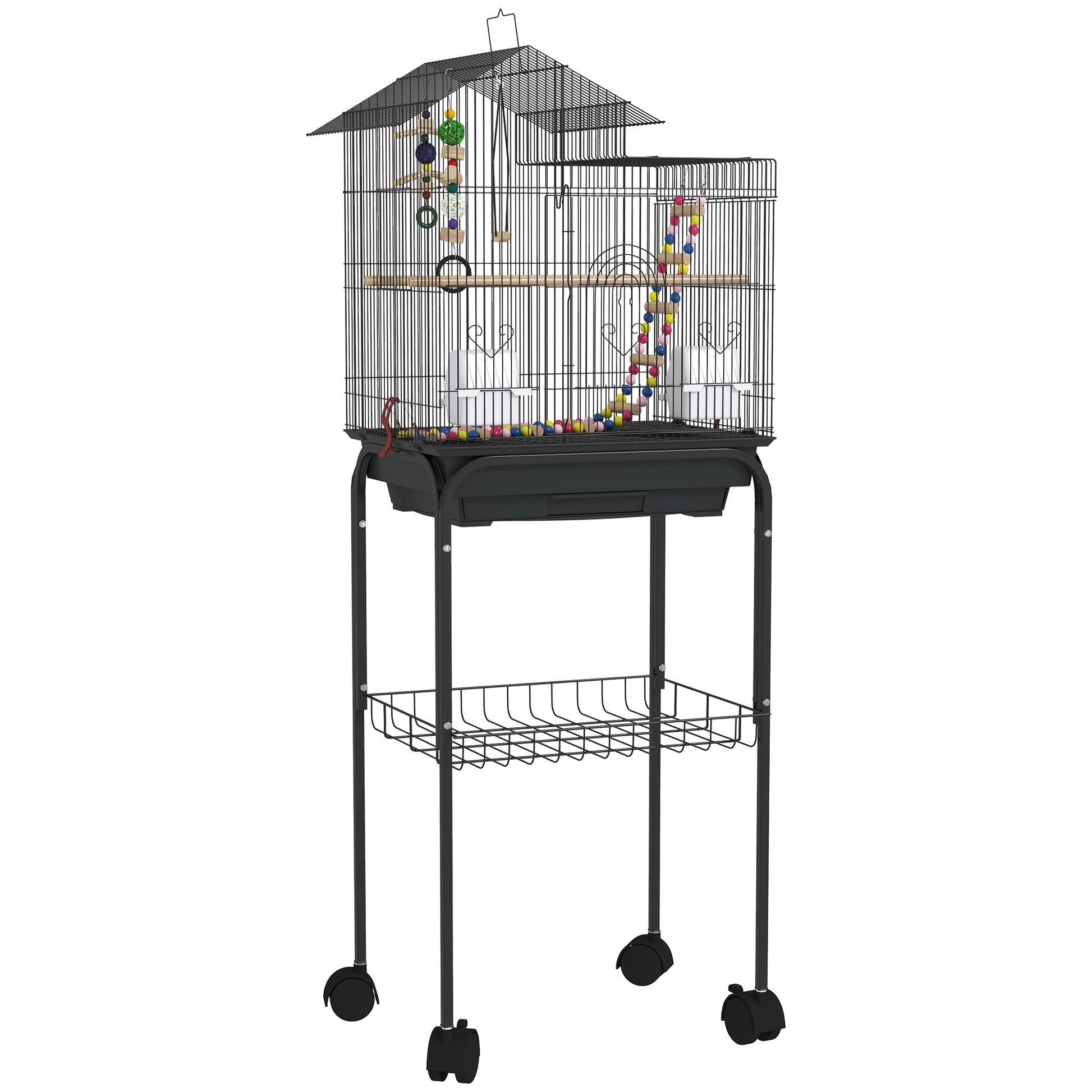Pawhut Jaula Para Pájaros Con Ruedas Puertas 2 Comederos Columpio 46x36x120cm_0