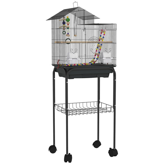 Pawhut Jaula Para Pájaros Con Ruedas Puertas 2 Comederos Columpio 46x36x120cm_0