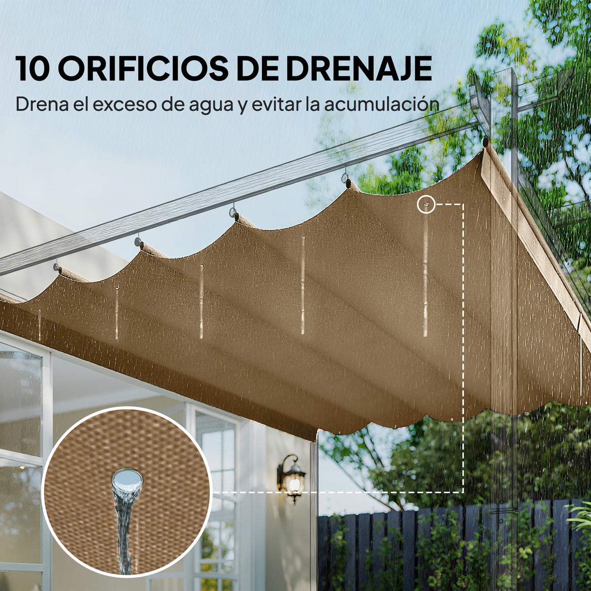 Outsunny Cubierta Para Pérgola Retráctil 2,5x2,55m Para Marco De 3x3 M Pardo_5