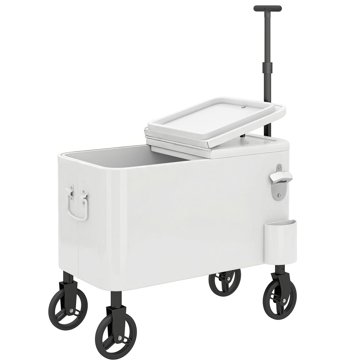 Outsunny Carrito Nevera De 56l Con Ruedas Mango Ajustable Abrebotellas Blanco_0