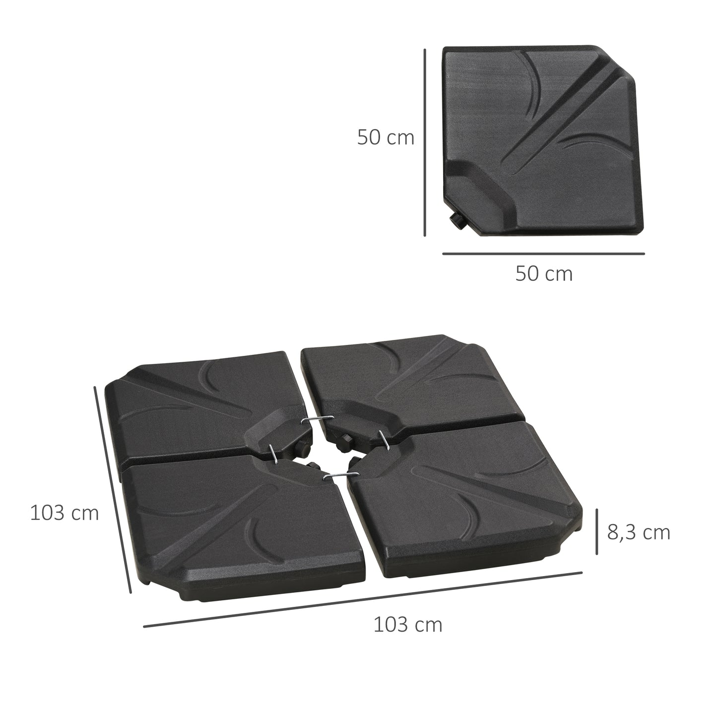 Outsunny Base Para Sombrilla De 4 Piezas Rellenable Con Arena 72 Kg O Agua 56 Kg_2