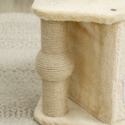 Pawhut Árbol Rascador Para Gatos Altura 66 Cm Con Cama Poste De Yute Beige_4