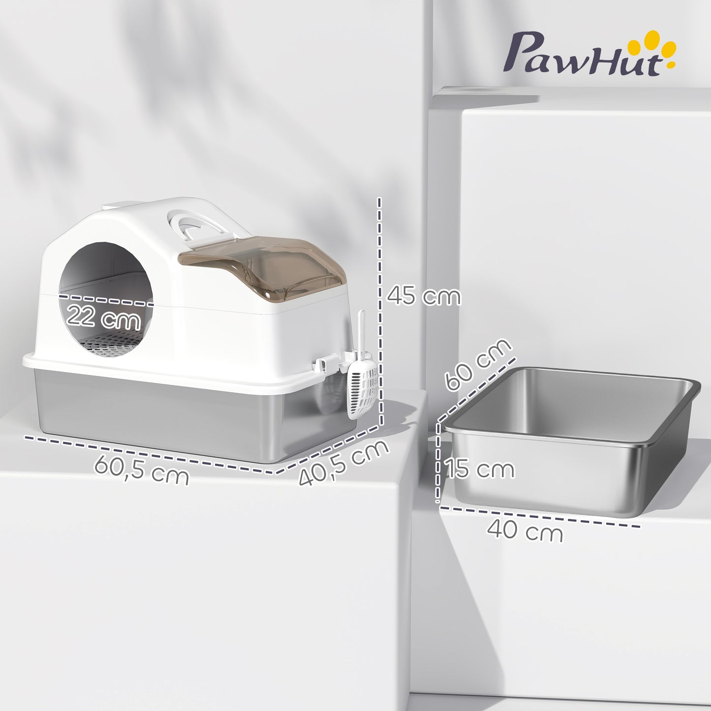 Pawhut Arenero Para Gatos Cubierto Extragrande Con Bandeja De Acero Inoxidable_2