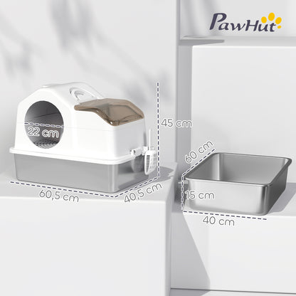 Pawhut Arenero Para Gatos Cubierto Extragrande Con Bandeja De Acero Inoxidable_2