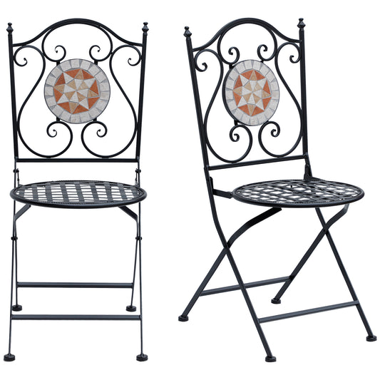 Set De 2 Sillas Plegables Outsunny Metal Y Piedra De Mosaico Negro 50x40x94,5 Cm_0