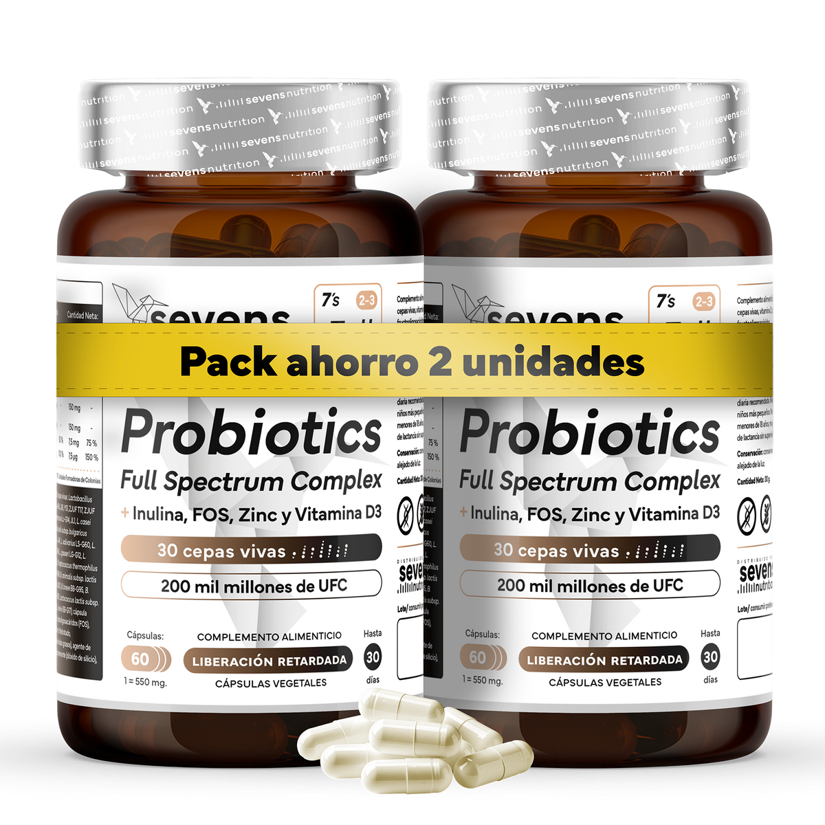Pack 2x Probiótico Full Spectrum Complex Con Prebióticos De Sevens Nutrition. Salud Digestiva Y Sistema Inmune_0